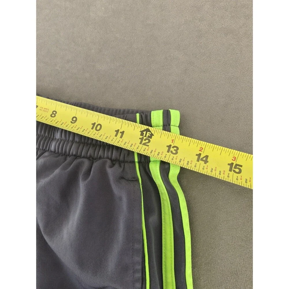 Adidas Boys L 14-16 Gray Green 3 Stripe Track Pants Athletic Joggers